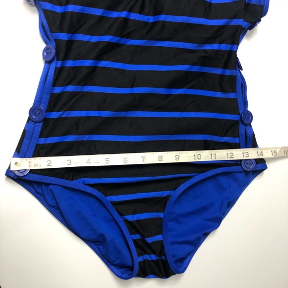 DKNY MAILLOT SWIM SUIT D25296 
one piece black blue stripe button sides - Picture 17 of 17
